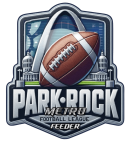 Logo for Park Rock Metro Football League Feeder featuring a football and an arch background.